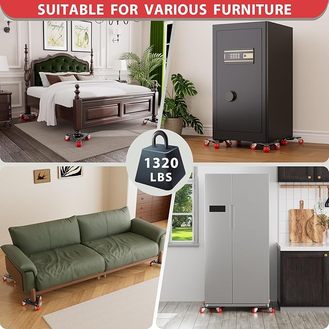 ONEON Furniture Mover Ultra Triangle with 6 Wheels – All-New Upgraded Heavy Item Moving Tool Double-Wheeled Tri-Dolly with Auxiliary Lifter, Full Carbon Steel Panels, Supports up to 1320 lbs