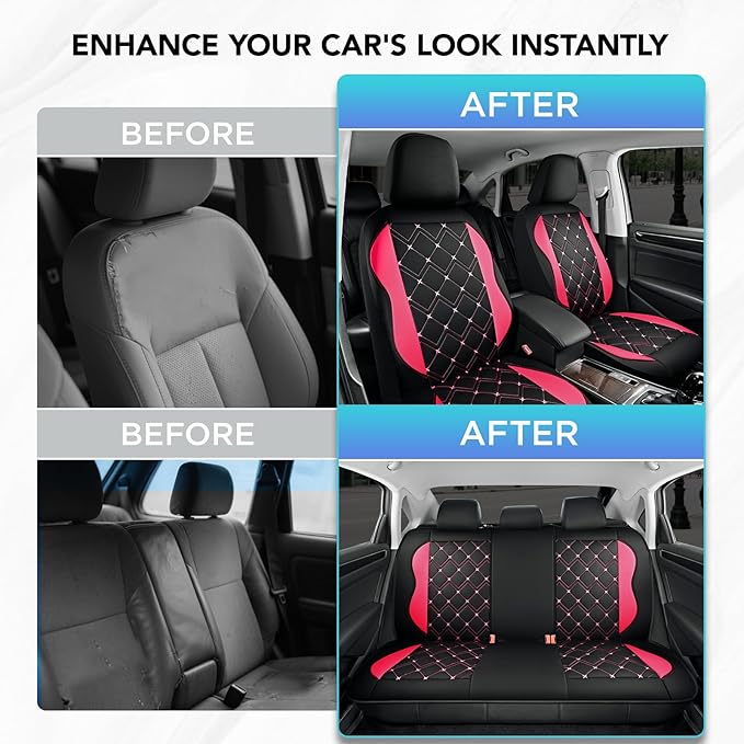 Road Comforts Seat Covers, Premium Leather Car Seat Covers Full Set for Women Girls,Airbag Compatible, Automotive Seat Covers Universal Fit Most Cars,Vans,Truck,SUV