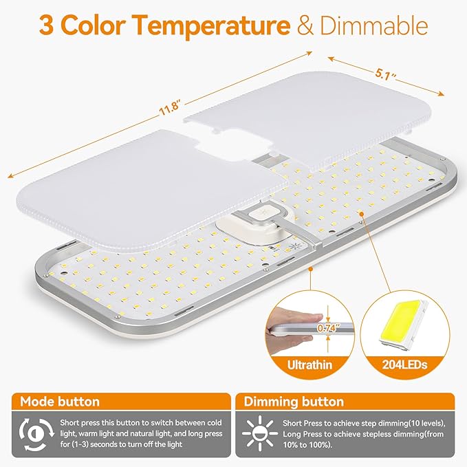 CT CAPETRONIX RV Lights Interior, 3 Color TEM Camper Lights, 204 LEDs Dimmable 12v Volt Led Lights Fixture, RV Ceiling Dome Light w Switch for RV/Camper/Car/Trailer/Boat (Warm Cool Natural White)