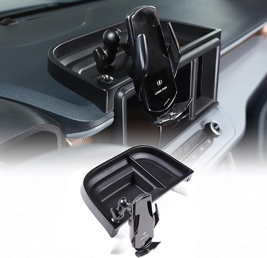 CHEAYAR Dashboard Storage Box Fit for Ford Maverick 2022, ABS Dash Panel Tray Organizer, Dash Tray Phone Holder Mount with Storage Box, Dash Center Console Table Storage Tray (Wireless charging)