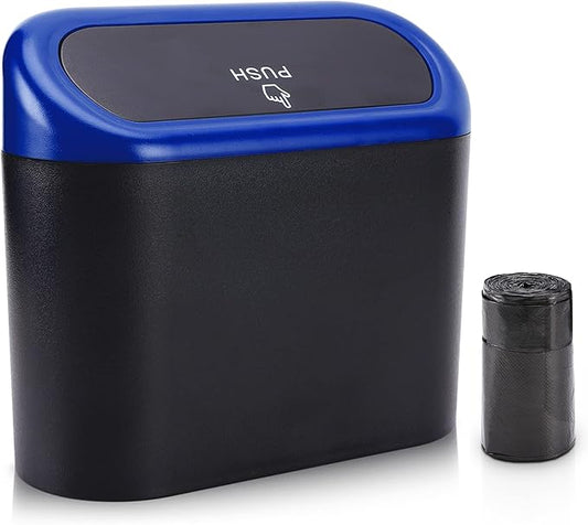 Accmor Car Trash Can with Lid, Vehicle Trash Bin Car Dustbin Garbage Organizer Holder with Trash Bag, Portable Hanging Mini Wastebasket Bin Trash Container for Auto Cars, Home, Office (Blue)