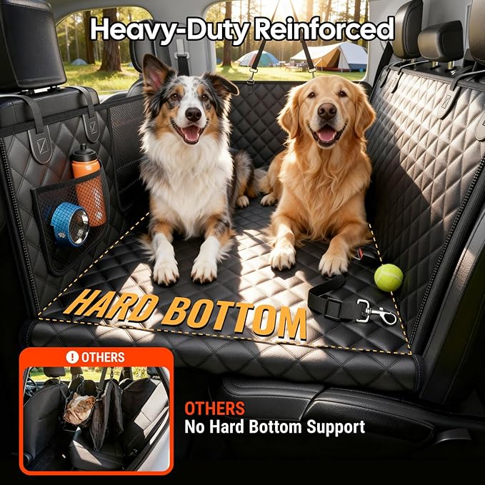 Wigoo Dog Truck Seat Cover for Back Seat, 450lb Support Hard Bottom Hammock for 1–4 Large Dogs, Waterproof & Anti-Scratch Backseat Protector, Car Bed Extender for Truck & SUV, Size-XL, Black+Orange