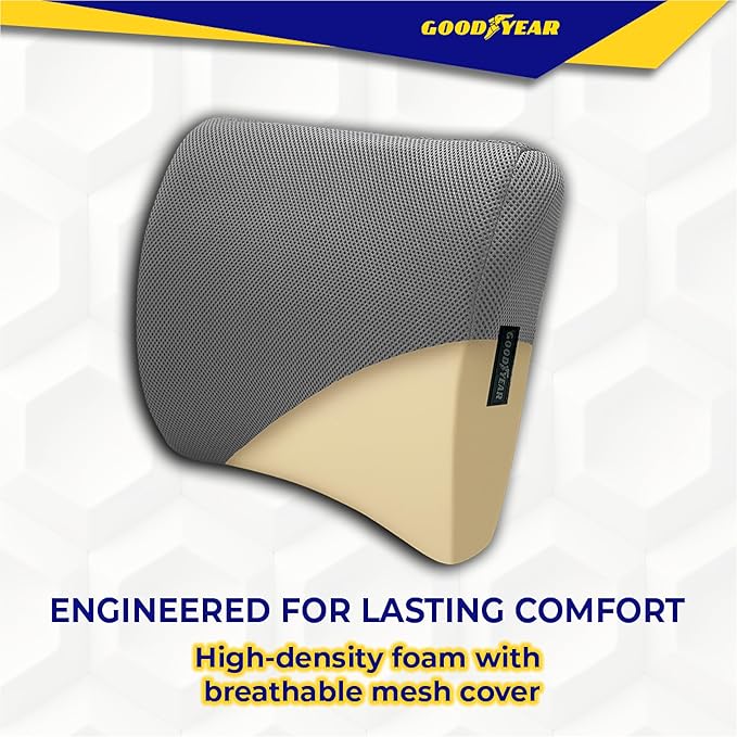 Goodyear Ergonomic Lumbar Support Pillow for Office Chair and Car Seat - Gel-Infused Back Support Lumbar Pillow, Premium Cushion Chair Support for Lower Back Pain Relief and Versatile Use - Grey