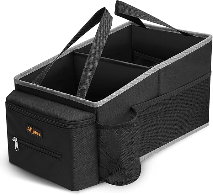 Car Seat Organizer - Backseat Car Organizer with Cup Holders, Car Storage Organization for Front Back Passenger Seat, Road Trip Essentials Kids for Travel Car Accessories, Black