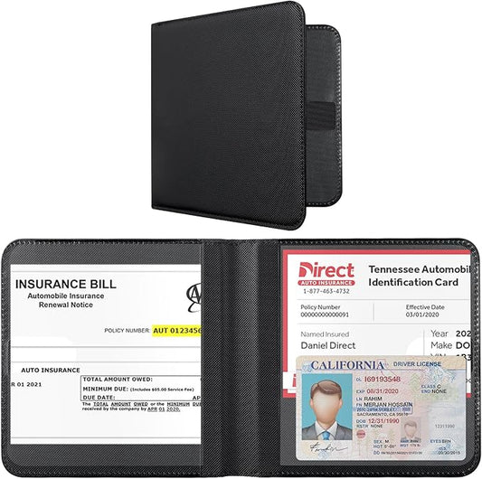 CoBak Car Registration and Insurance Holder - Small and Lightweight Vehicle Glove Box Car Organizer, Auto Truck Comparment Accessories Case for Essential Document, Driver License (Rhombus Black)