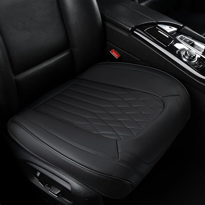 Black Car Seat Cover 2 Pack, Universal Leather Front Seat Covers Bottom Protector, Anti-Slip and Full Wrapping Edge Compatible with Most of Vehicles - SUVs/Sedans/Pickup Trucks