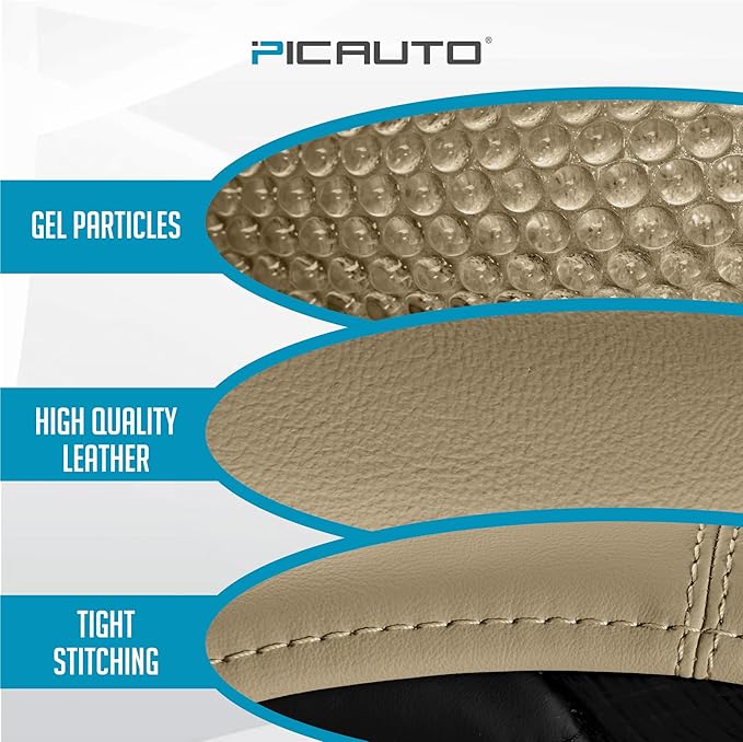 PIC AUTO Steering Wheel Cover, Glitter Gel Particles & Beige Luxury Leather Car Steering Cover, Universal Fit 14.5"-15.5" Anti-Slip Car Wheels Cover for Girls & Women
