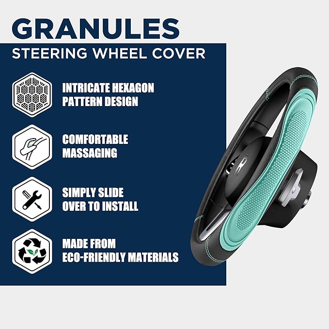 Road Comforts Car Steering Wheel Cover - Microfiber Leather Steering Wheel Wrap Sports 14.5-15 Inch Steering Wheel Cover Non-Slip for Men Women Mint Color