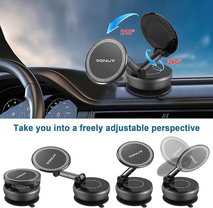 Magnetic Phone Holder for Car, 2025 Upgrade with 96LBS Ultra Suction & 2800gf Strong Magnet, 360° Adjustable Hands-Free Mount, Premium Car Accessories for Women Men, Fits iPhone/Android