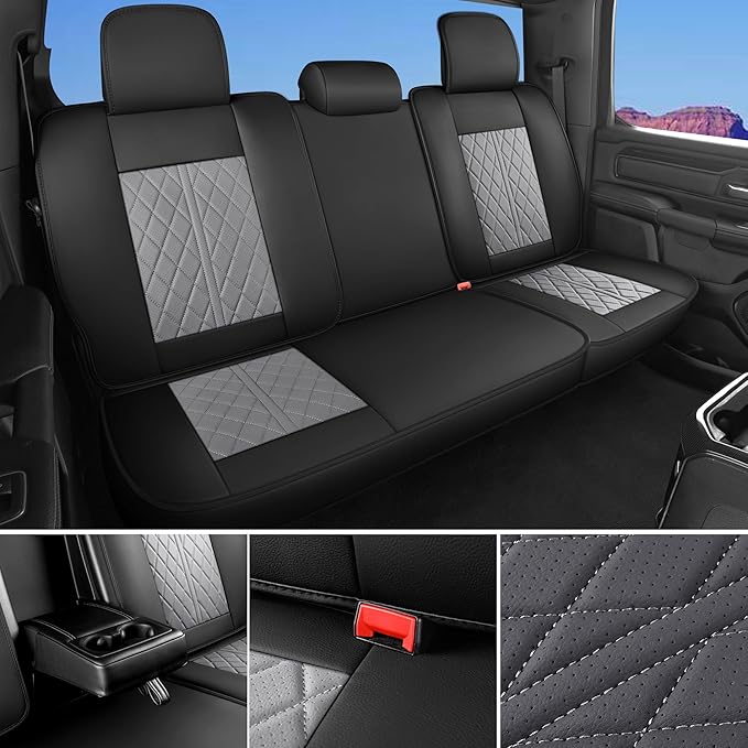 Car Seat Cover Custom Fit for Ford F150 2009-2026 Faux Leather Seat Cover Set Compatible with Regular Cab Super Cab Super Crew Pickup Truck Cushions (Black & Grey, Front Seat)