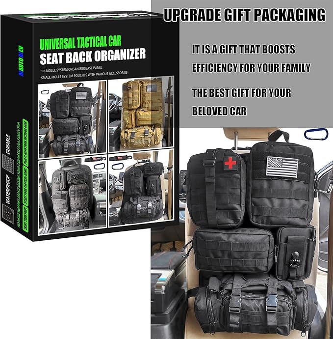 7 PACK Tactical Seat back organizer Truck organizer With 6 Detachable Pouches Universal For Car Truck Ford Jeep Military-Grade Heavier Panels With Multi-functional Packs (Premium black)