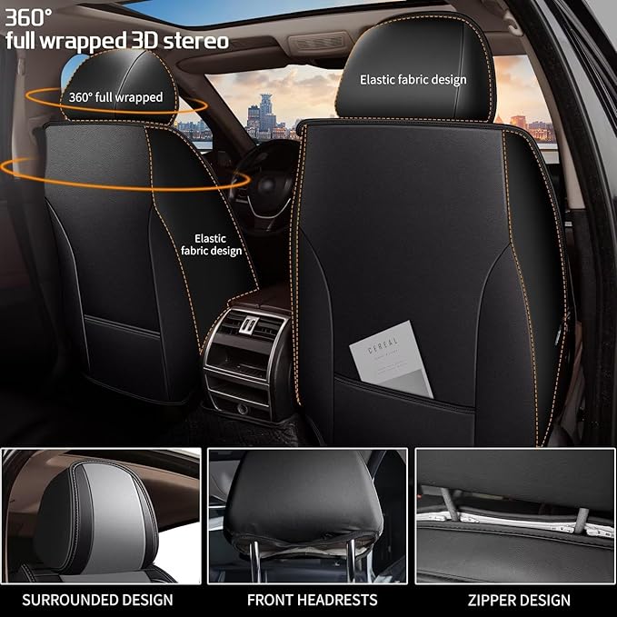 Car Seat Covers Fit for Hyundai Accent 2017-2024 2025 Waterproof Faux Leather Seat Covers Cushion Protector Car seat Covers Compatible Airbag(5 Seats, Black-Grey)