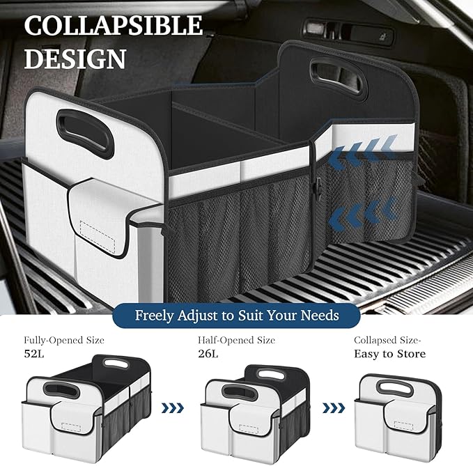 Femuar Car Trunk Organizer, Car Storage Organizer with Large Capacity Waterproof Collapsible Trunk Organizer for Car Suv/Jeep/Sedan (Beige, Standard)