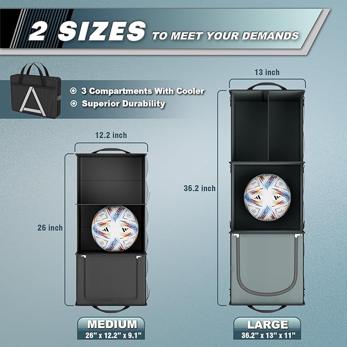 K KNODEL Sturdy Car Trunk Organizer with Premium Insulation Cooler Bag, 3 Compartments Heavy Duty Collapsible for Car, SUV, Truck, or Van (Medium, Black)