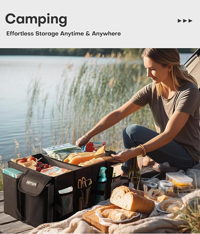 HOTOR Trunk Organizer - Car Organizer, Foldable Trunk organizer for SUVs & Sedans, Sturdy Car Organization for Car Accessories, Tools, Sundries, Black, 2 Compartments, 21.3"×12.6"×10.6"