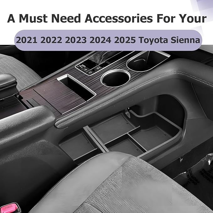 LUWU Lower Center Console Tray Storage Box for 2021 2022 2023 2024 2025 2025 Toyota Sienna Accessories Console Bottom Organizer ABS Material Interior Black 2-Pack (Not Fit w/Refrigerator)