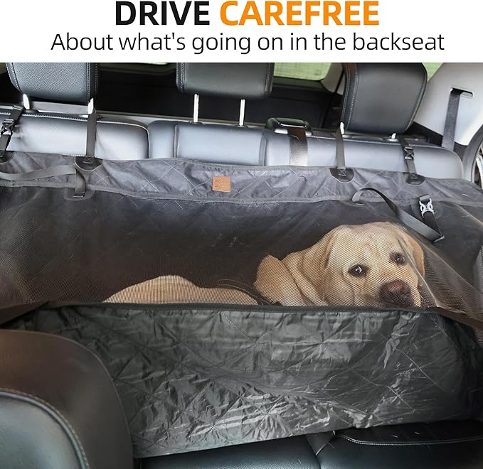 Dog Car Seat Cover, 2 in One Pet Car Seat Tunnel Protector, Protective Mat for Vehicle Back Seat, Waterproof Pet Bench Seat Cover for Dogs, Scratchproof Nonslip Reat Seat Protector (Black)