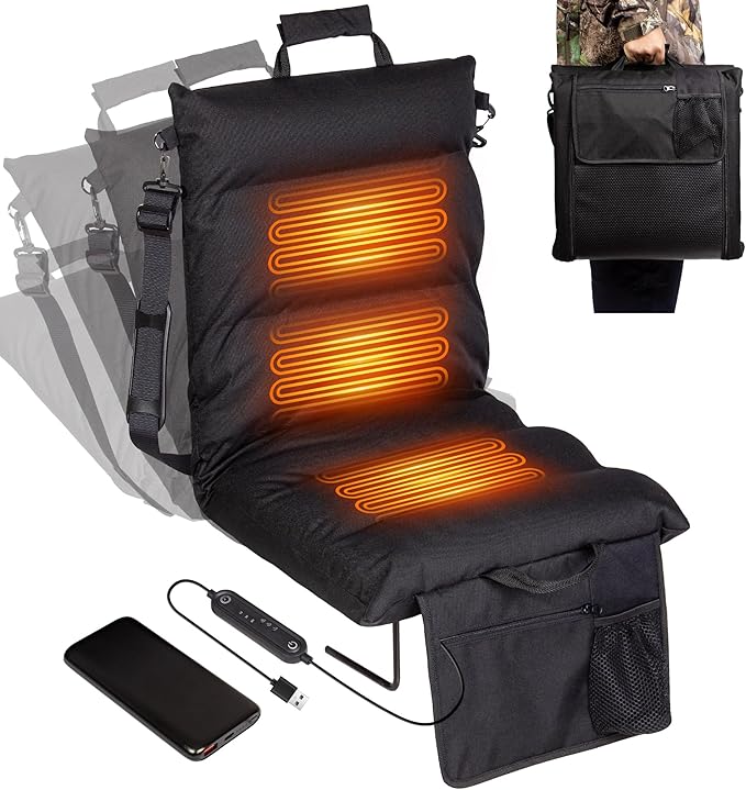 Heated Stadium Seats for Bleachers with Back Support, Foldable Stadium Chair, Portable Bleacher Seat, USB Rechargeable Warm Cushion,Outdoor Camping Games Sports, 3 Heat Levels & Timer, Waterproof