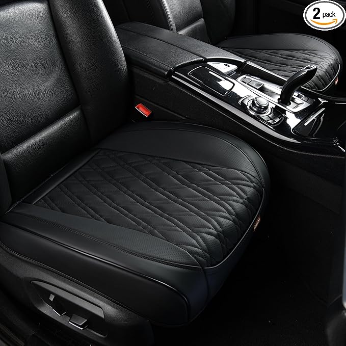 Black Leather Seat Covers for Cars, 2PCS Seat Cover Front Bottom Seat Cushion Cover, Universal for Most Vehicles, Automotive Interior Seat Protector, Car Seat Cover for Men and Women