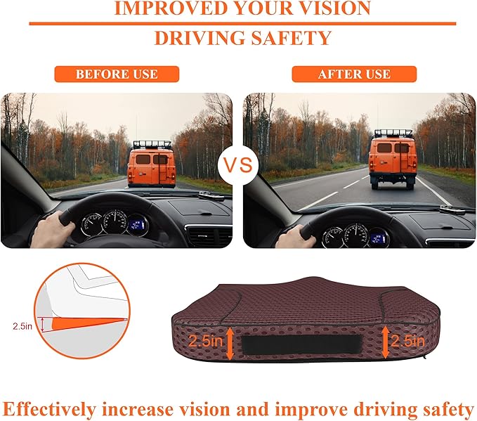 kingphenix Premium Car Seat Cushion, Memory Foam Driver Seat Cushion to Improve Driving View- Coccyx & Lower Back Pain Relief - Seat Cushion for Car, Truck, Office Chair (4D Mesh Brown)