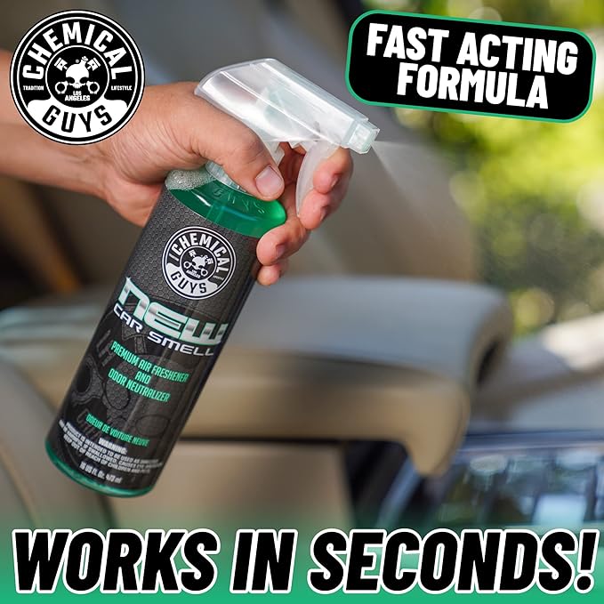 Chemical Guys New Car Smell Air Freshener and Premium Odor Eliminator Refreshes & Neutralizes Odors, Great Car Fresheners for Trucks, SUVs, RVs, and More - 16 Fl Oz (Pack of 2)