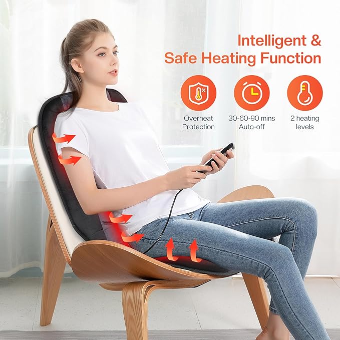 CILI Massage Chair Pad,Back Massager with Heat,Massage Seat Cushion with 10 Vibration Motors,30-60-90 Minutes Heating Options,Chair Massager for Office Chair, Home Office Use