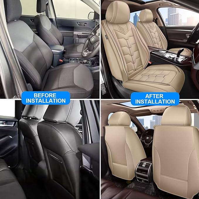 2PCS Front Car Seat Covers Fit for Lincoln MKC 2015-2019 Faux Leather Seat Cover Waterproof Seat Cushion Protector (Beige)