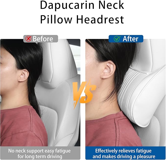 Car Headrest Memory Foam Neck Pillow for Driving with Leather Cover Soft Comfortable Seat Head Pillow Cushion for Most Cars SUV Sedan Home Office, White, 2PC