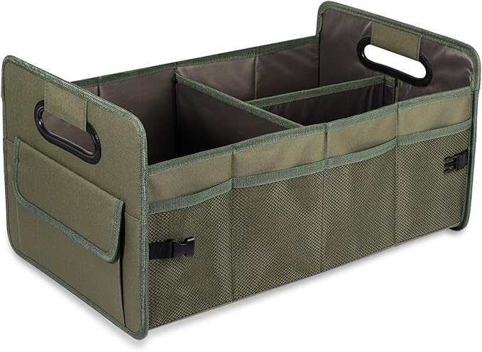 JiatuA Car Trunk Organizer, Car Organizers and Storage Collapsible Multi Compartment Container Box, Adjustable Car Accessories for SUV Sedan Truck, Standard Size, Green