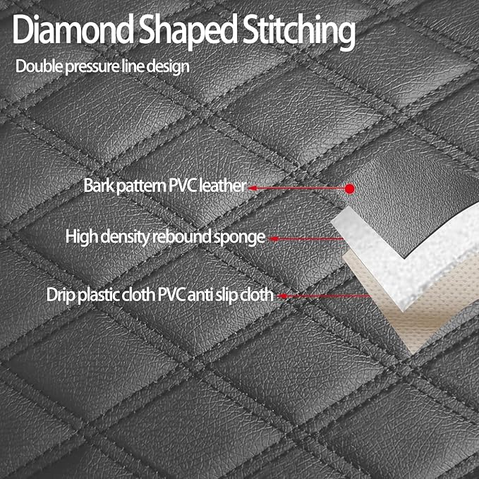1 Pack PU Leather Quilting Front Car Seat Cover, Anti-Slip Full Wrap-Around Bottom Seat Protector Cushion with Storage Pocket, Universal Fit for Most Vehicles