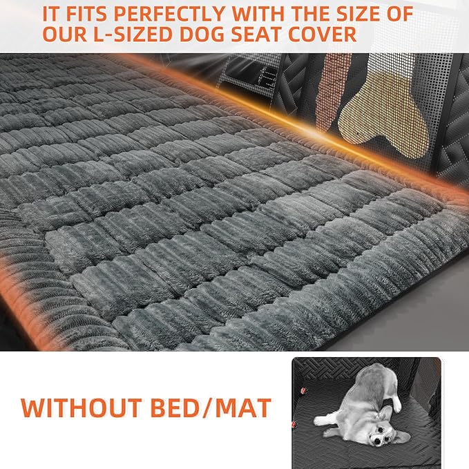 Backseat Pet Bed Mat, Deluxe Dog Seat Covers,Truck Plaid Dog Bed for Car Back Seat, Non-Slip Travel Pet Mat, Back seat Extenders for Car/SUV (for L-Grey)