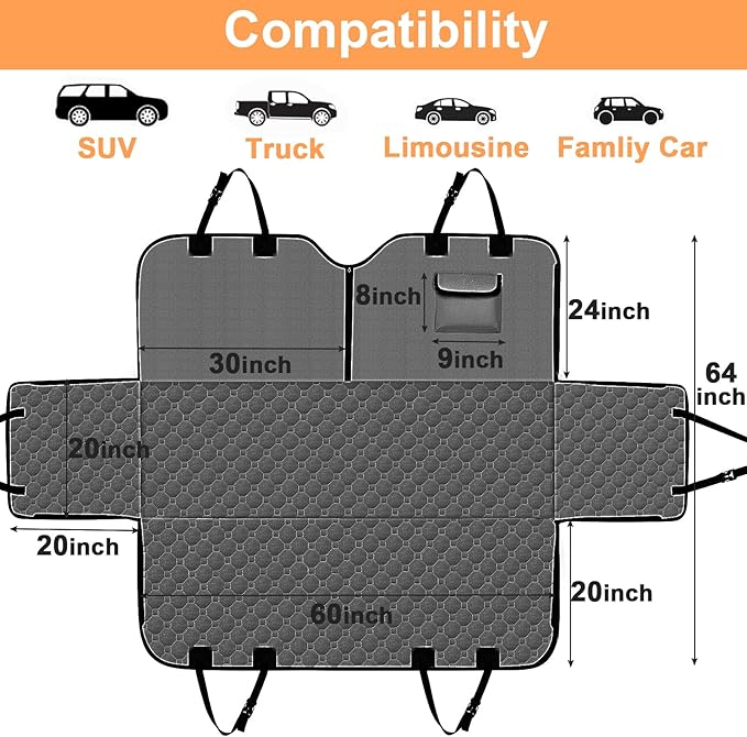 Mancro Dog Car Seat Cover, 2025 Upgraded 600D Heavy Duty Waterproof & Scratch-Resistant Dog Hammock for Car, Back Seat Pet Cover for Dogs with Sedan and SUVs, X-Large, Grey
