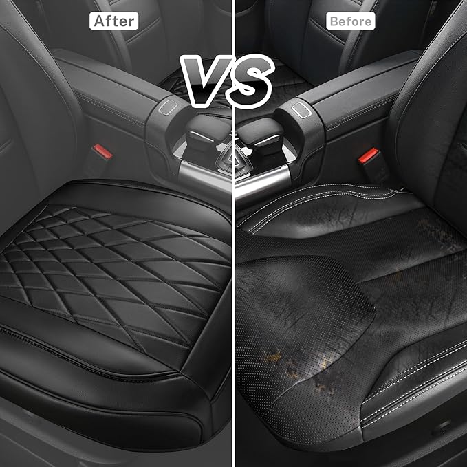 CAR PASS 2 Pack Leather Front Car Seat Covers, Bottom Seat Covers Full Wrapped with Storage Pocket, Anti-Slip Leather Seat Protectors,Waterproof Seat Cushion Pad Universal Fit Sedan SUV Truck, Black