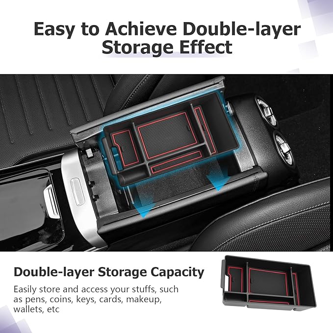 LUWU Center Console Organizer Compatible with 2022-2026 Benz C-Class C300/C300 4Matic/AMG C43/AMG C63 SE Performance W206 Accessories Armrest Console Storage Box Insert Tray ABS Material Red