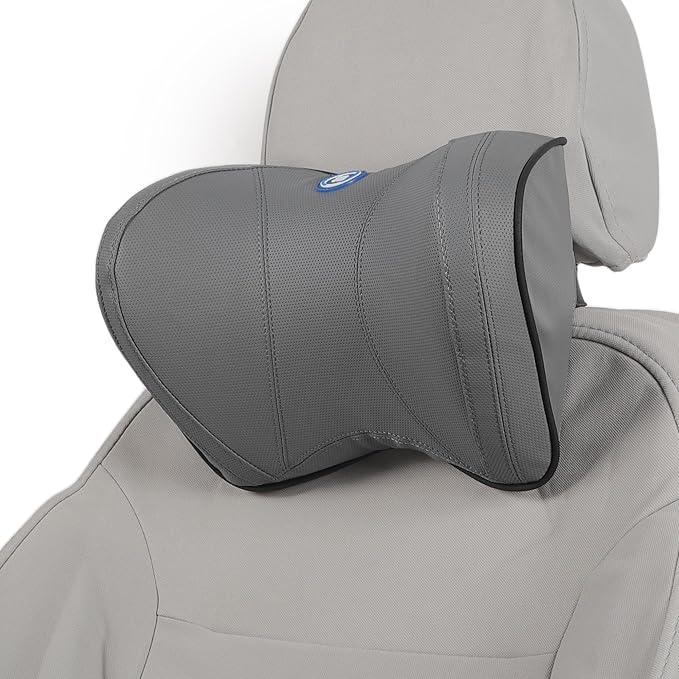 Car Headrest Pillow Ergonomic Comfortable Neck Support Pillow Nappa Leather and Memory Foam Adjustable Width Grey 1 Pc for Driving Travel
