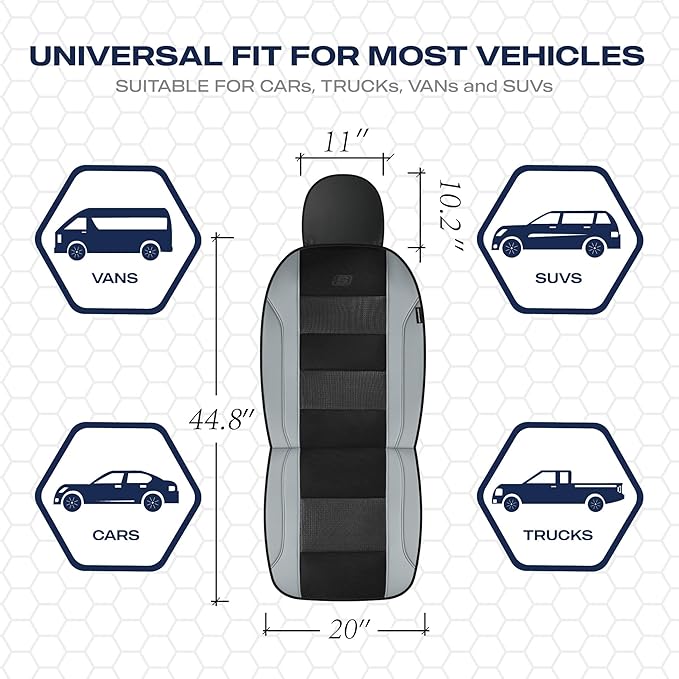 Skechers Men’s Air-Cooled Seat Covers, Memory Foam Car Seat Covers Front Seats, Airbag Compatible,Universal Fit for Most Cars, SUVs, Vans and Trucks,Grey