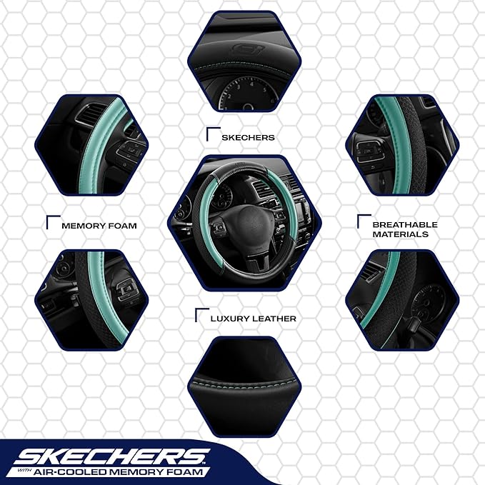 Skechers Air-Cooled Steering Wheel Cover,Air Cool Mesh Leather Car Steering Wheel Cover Universal Fit 14" 1/2-15" Car Wheel Protector for Men Women Fit Suvs,Vans,Sedans,Car,Trucks,Mint
