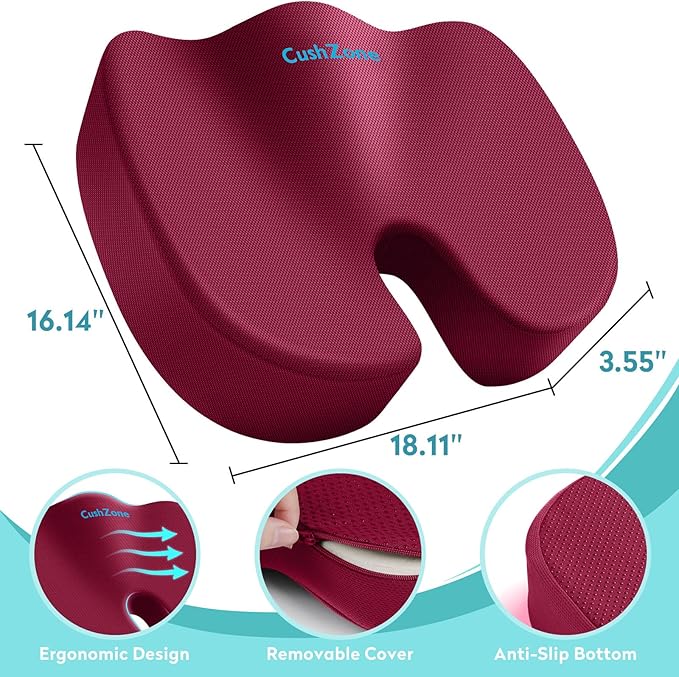 Office Chair Seat Cushion, Cooling Gel Enhanced Memory Foam Cushion for Long Sitting - Back, Sciatica, Coccyx, Tailbone Pain Relief Pillow - for Office, Gaming, Car, Wheelchair - Red, X-Large