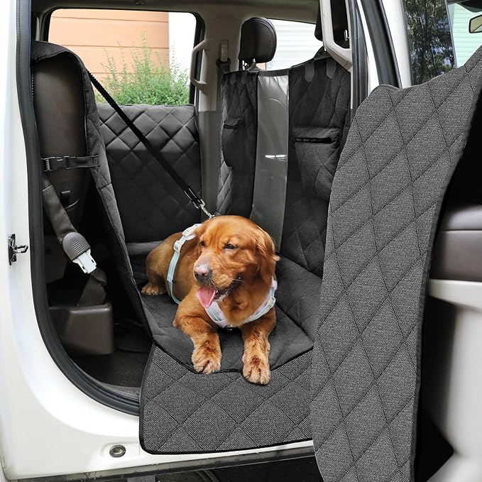 Dog Car Seat Cover for Back Seat, Hard Bottom Car Seat Cover with Door Protector for Full-Size Crewcab Trucks, Scratch-Resistant, Waterproof Back Seat Extender for Dogs