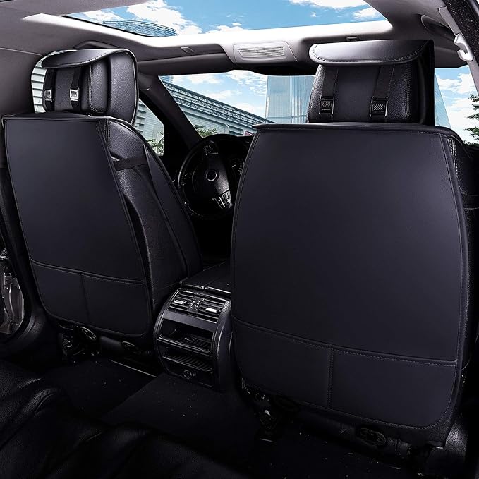 PLTCAT 2 Front Car Seat Covers Set, Car Seat Cushions with PU Leather Compatible with Most Cars, Suvs, Vans Trucks(Black, 2 PCS Front)