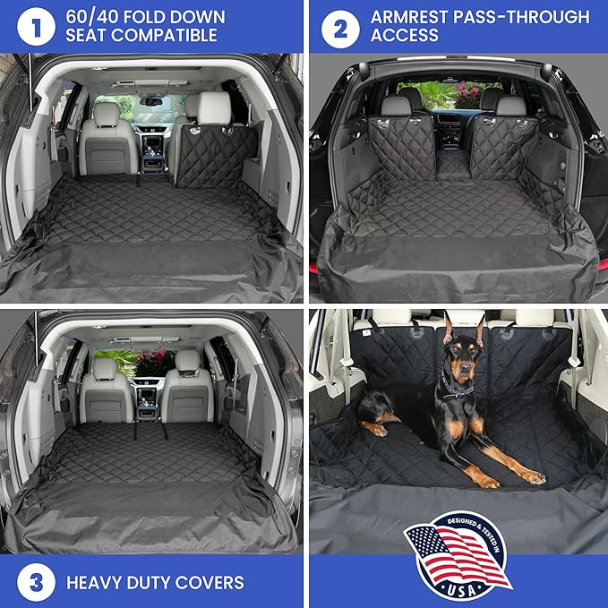 4Knines Split Cargo Liner for SUV – for Dogs & Pets, Heavy-Duty, Waterproof Trunk Mat & Cargo Cover – Fits 60/40 Split Bench & Armrest Pass-Through – Machine Washable, Non-Slip (Extra Large, Black)