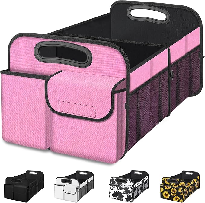 Femuar Car Trunk Organizer, Car Storage Organizer with Large Capacity Waterproof Collapsible Trunk Organizer for Car Suv/Jeep/Sedan (Pink, Standard)