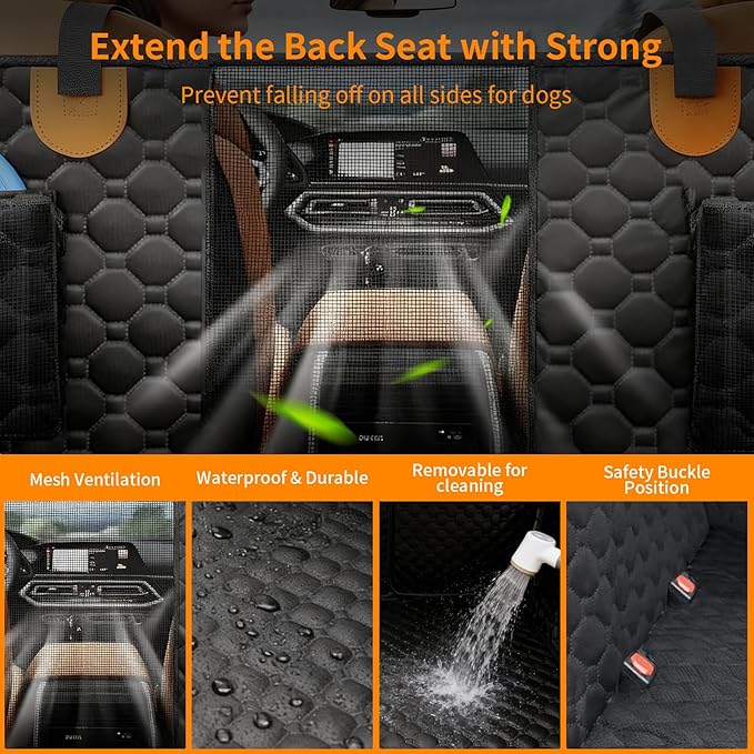 Back Seat Extender for Dogs, Dog Back Car Seat Cover Hard Bottom Holds 400lbs, Upgraded Material Waterproof Pet Car Bed Dog Hammock for Car, SUV, Truck