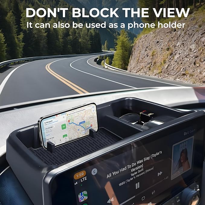 Dashboard Behind Screen Storage Box for Toyota Grand Highlander 2024 2025 2026, Interior Accessories Center Console Organizer Tray for 24 25 26 Grand Highlander, Black