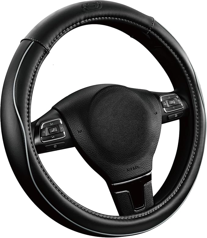 Skechers Memory Foam Steering Wheel Cover,Piping Microfiber Leather Steering Wheel Cover Sporty Universal Fit 14" 1/2-15" Car Wheel Protector for Men Women Fit Suvs,Vans,Sedans,Car,Trucks,Gray