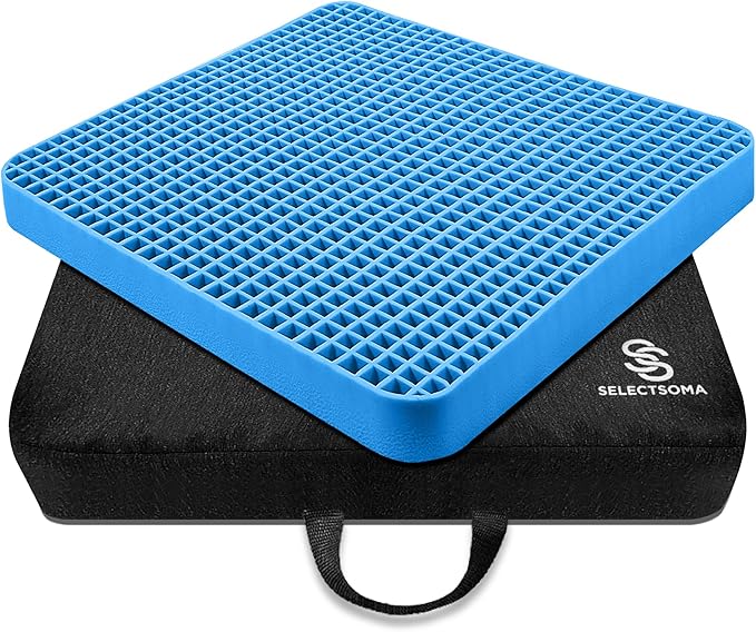 SelectSoma Travel Gel Seat Cushion for Long Sitting - Travel Pad for Car, Truck, Office Chair, Wheelchair - Cooling Gel Cushion for Sciatica, Tailbone, Back Pain, and Pressure Relief