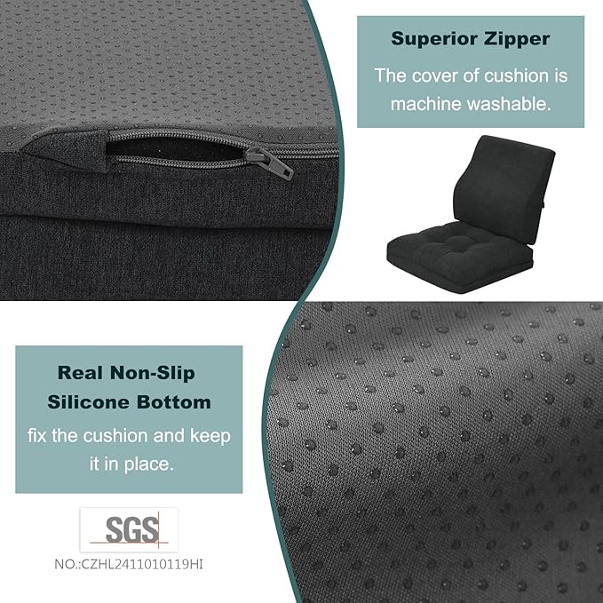 baibu Seat Cushion & Lumbar Support Pillow Set for Office Chair, Dual-Layer Patent Design Memory Foam Office Chair Cushion & Ergonomic Back Support Pillow for Wheelchair, Car Seat, Gaming Chair, Black