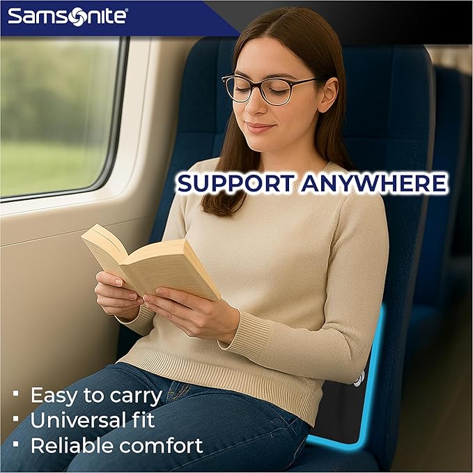 Samsonite Ergonomic Lumbar Support Pillow for Office Chair and Car Seat - Memory Foam Back Support Lumbar Pillow Premium Cushion Chair Support for Lower Back Pain Relief and Versatile Use (Black)