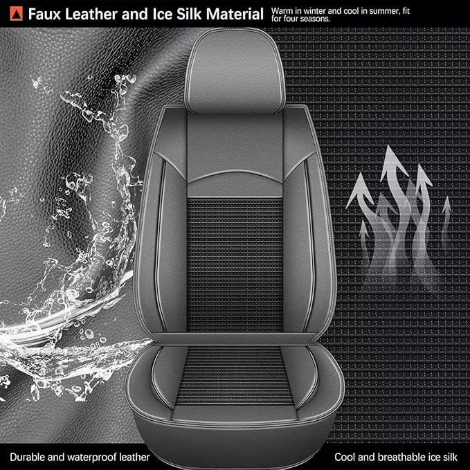 Breathable Ice Silk Seat Covers for Hyundai Palisade 2020-2025 - Waterproof Leather Car Cushions Anti-Slip Cooling Seat Covers Protector(5 Seats - Black&Grey)