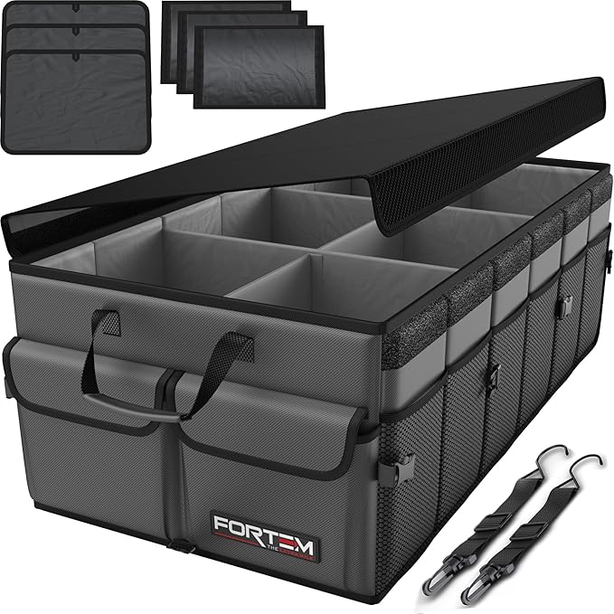 FORTEM Trunk Organizer For SUV Car Trunk Organizer, Foldable Storage, Car Accessories for Women Men, Collapsible Bag, Perfect Christmas Gifts, 600D Oxford, Non Slip Bottom, Straps, Soft Cover (85L)